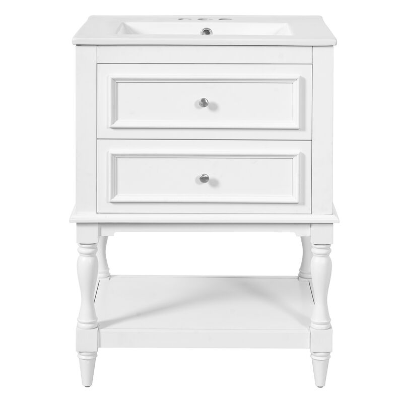 ELEMENT ACE Bathroom Vanity with Ceramic Sink, Bathroom Storage Cabinet with Open Shelf and Drawers for Functional Bathroom Organization and Decor image number 0