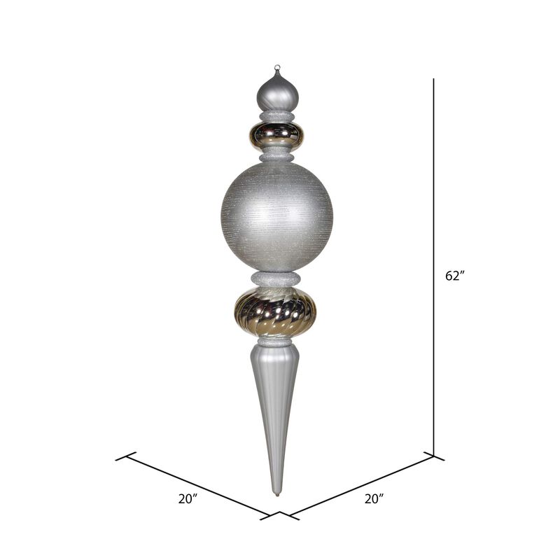 Vickerman 62" Finial Christmas Ornament with Shiny, Matte, and Glitter Finishes, Shatterproof Plastic, Holiday Christmas Tree Decoration, Silver image number 1