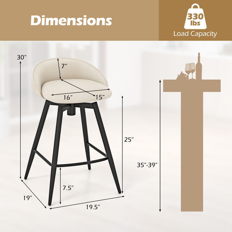 Comfortable Upholstered Bar Stools with Backrest and Footrest, Set of 2