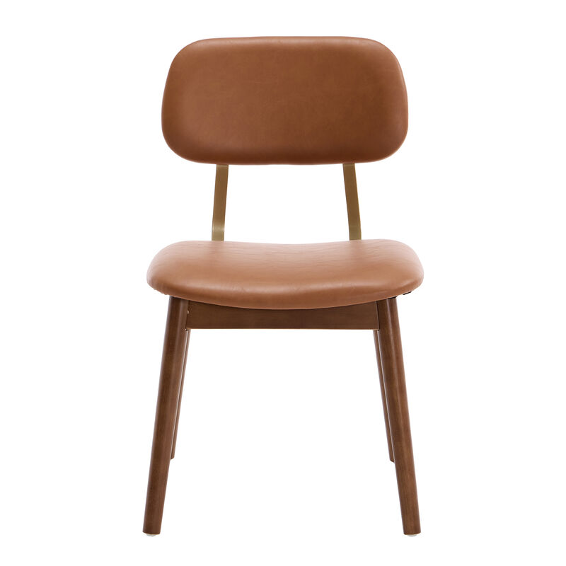 Nertek Mid‑Century Faux‑Leather Rubberwood Dining Chair image number 3