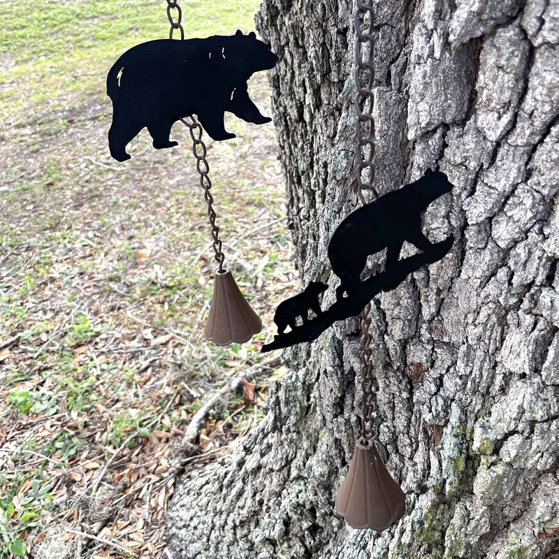 Set of 2 Rain Chains with Bears and Trees, 52-Inch, Decorative Downspout image number 7