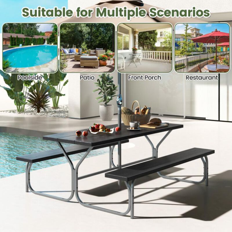 Hivvago Picnic Table Bench Set with HDPE Tabletop for 8 Person