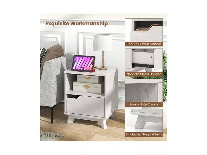 Nightstand Sofa Side End Table with Storage Shelf & Drawer Space-Saving. image number 7