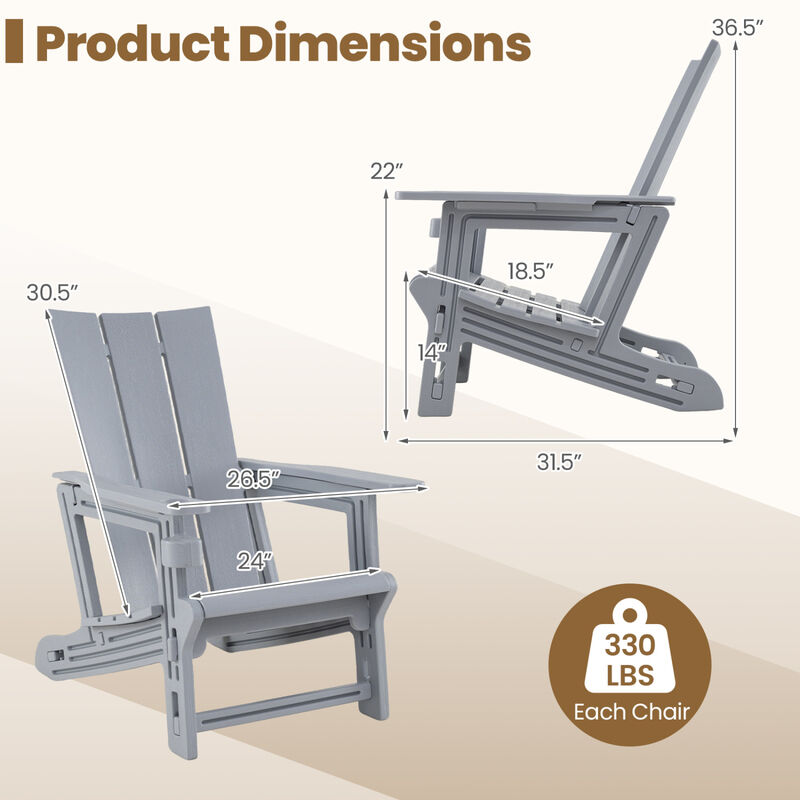 Outdoor Adirondack Chair Set of 2 with Built-In Cup Holder for Deck and Patio image number 2