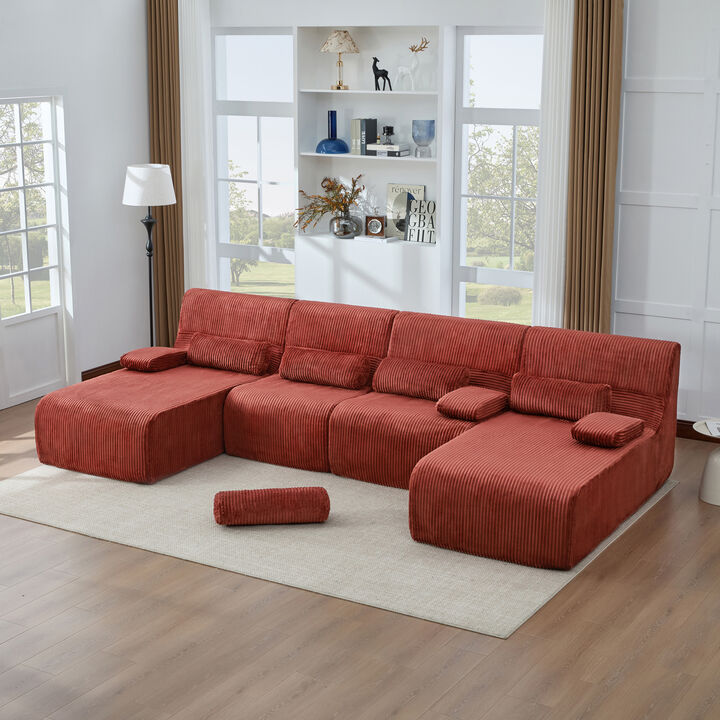 Merax Modular Corduroy Sofa with Arm Pillows, Vacuum-Compressed Packaging