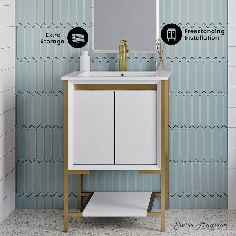 Marseille 24" Bathroom Vanity in White and Brushed Gold image number 1