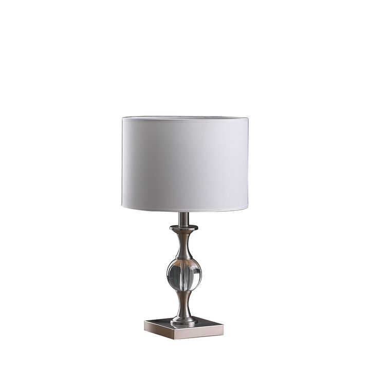 HomeRoots 20" Silver Bedside Table Lamp With White Drum Shade