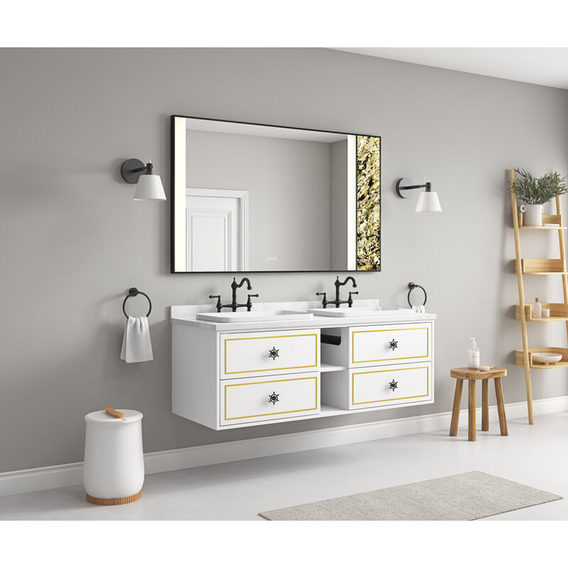 Wall Hung Double Sink Bath Vanity Cabinet Only in Bathroom Vanities without Tops