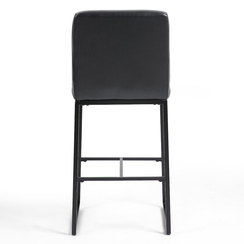Glamour Home Set of 2 Belisario Black Faux Leather Bar Stool with Black Metal Legs