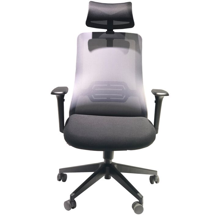 Adjustable Headrest Ergonomic Swivel Office Chair with Padded Seat and Casters, Black and Gray-Benzara
