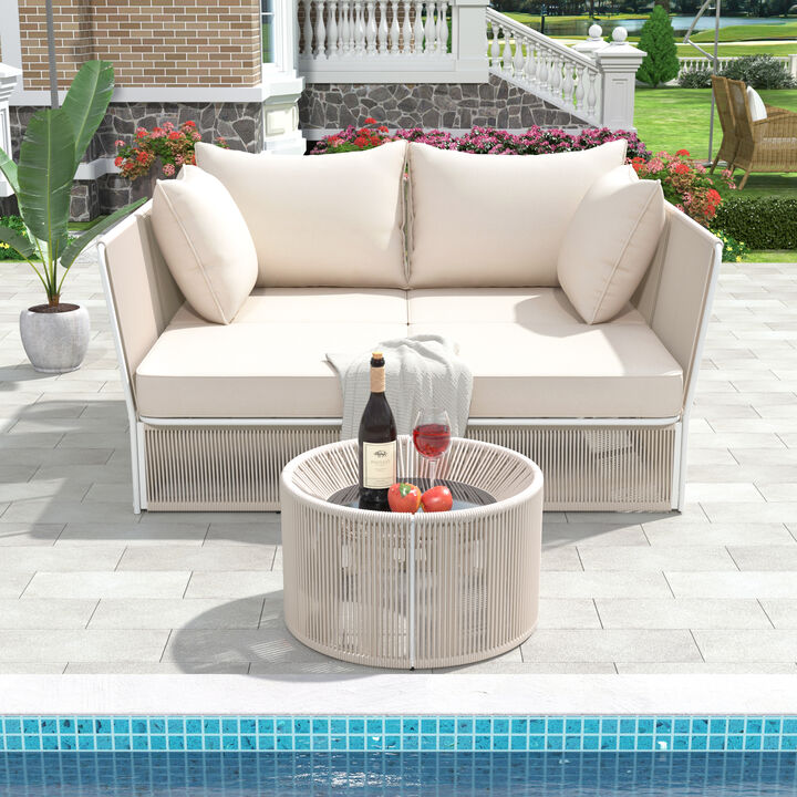 Merax  Outdoor Sunbed and Coffee Table Set Patio  Lounger Loveseat Daybed