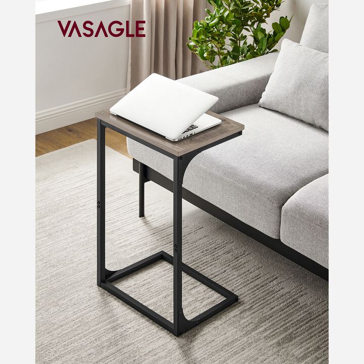 C-Shaped End Table with Metal Frame &ndash; Slim Sofa Side Table for Living Room, Bedroom, or Small Spaces