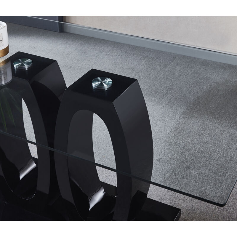 Contemporary Tempered Glass Top Double Pedestal Dining Table