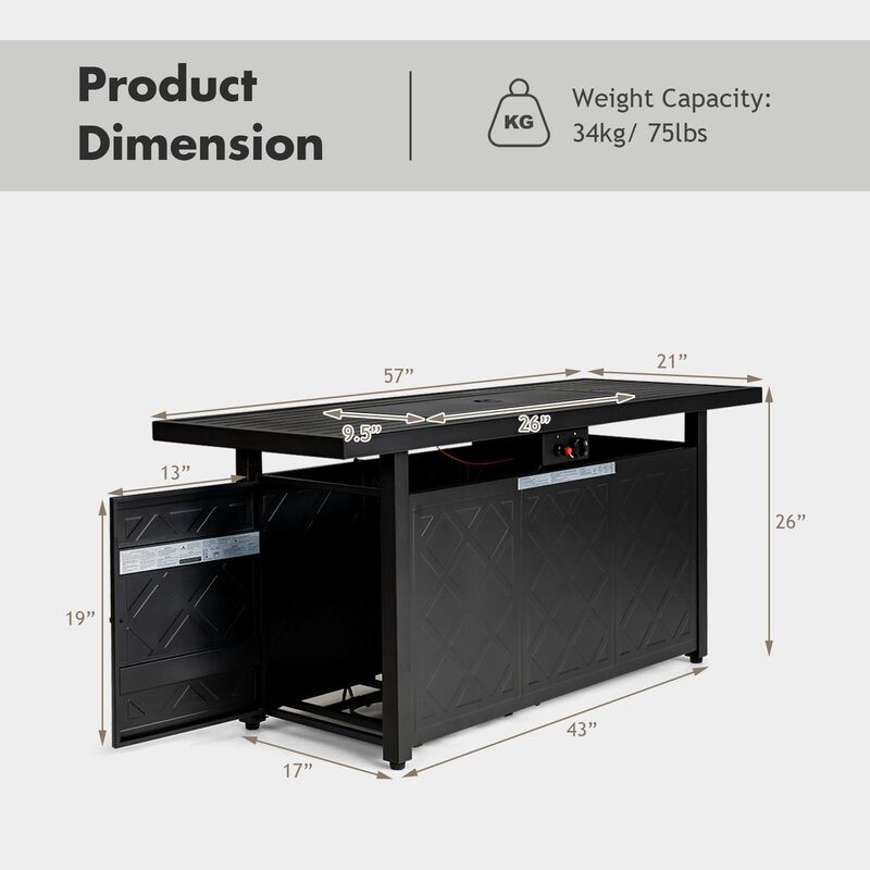 Mondawe 57" Fire Pit Table - 50K BTU, Auto-Ignition & Adjustable Feet