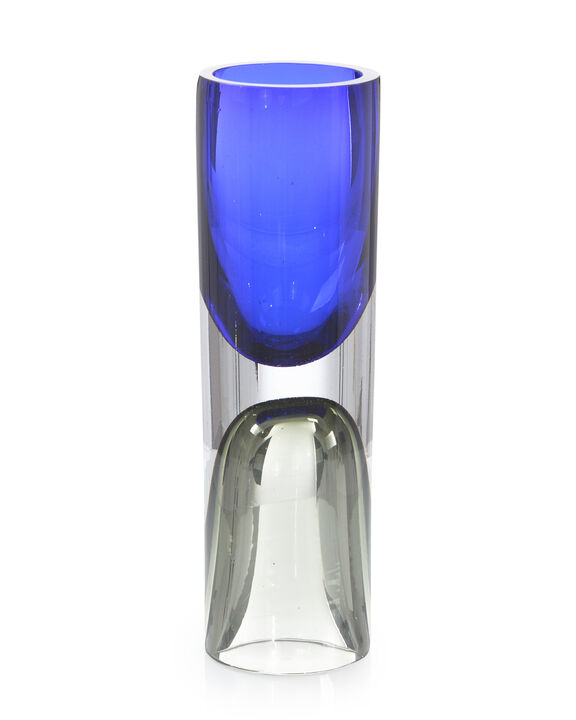 Royal Blue and Grey Handblown Hourglass Sculpture I