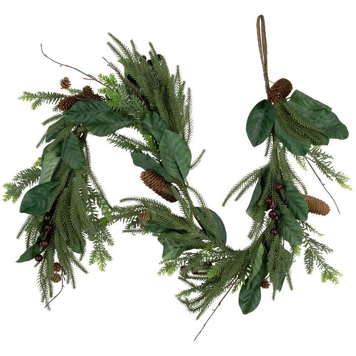 6' Mixed Foliage with Pine Cones and Berries Christmas Garland  Unlit