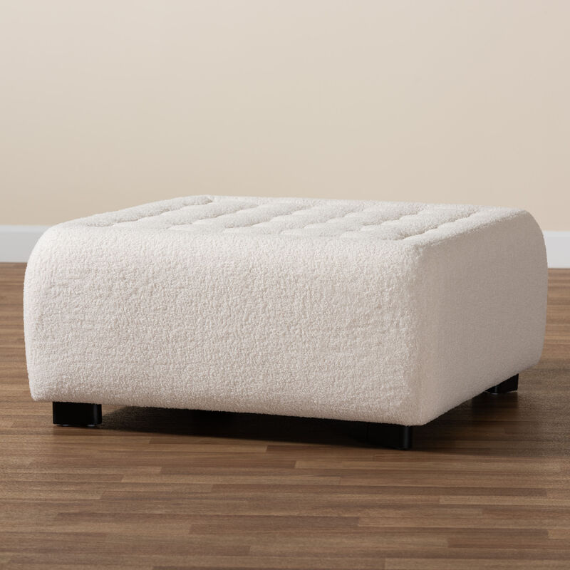 Baxton Studio Athena Modern and Ivory Boucle Upholstered and Black Finished Square Ottoman