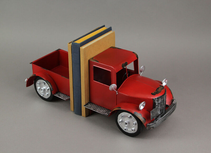 Vintage Red Pickup Truck Weathered Finish Metal Bookends Front and Back image number 3
