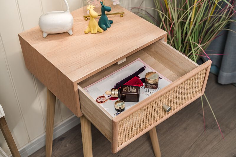 Bedside Table Night Stand Scandinavian in Wood Drawer