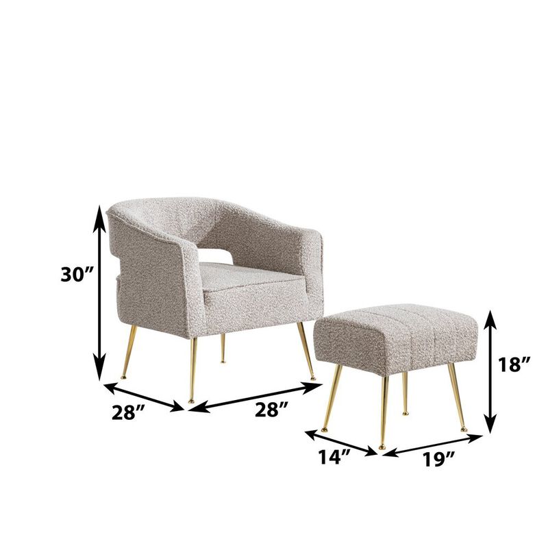 Best Quality Furniture 2 Pc Gray Accent Chair And Ottoman With Gold Legs