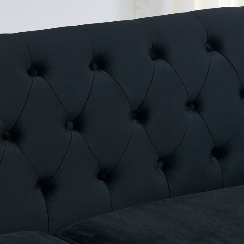 77 Inch Velvet Chesterfield Sofa, Button Tufted 3 Seater Sofa with Rolled Arms and Nailhead Trim, Upholstered Sofa with 2 Pillows image number 7