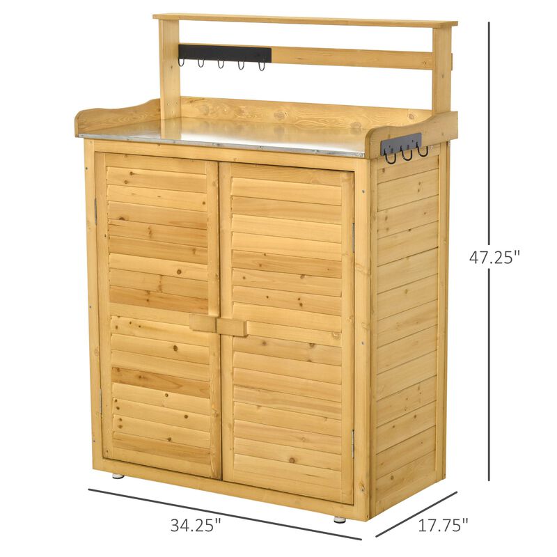 Wooden Potting Bench 3-Tier Storage Cabinet Work Station Table Lockable Organizer with Magnetic Latch Hooks Foot Pads 34.25"L Yellow image number 3