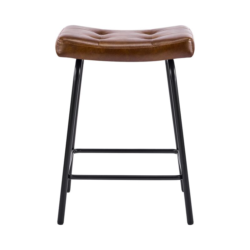 HomeRoots Set of Two Faux Leather and Metal Counter Height Bar Chairs image number 2