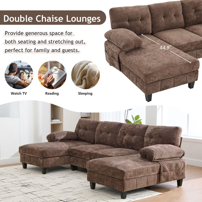 103.5" Chenille U Sectional Couch, Dual Chaise Lounge Sofa