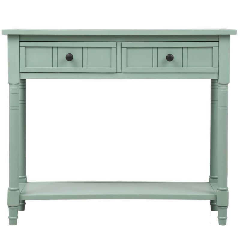 Daisy Series Console Table Traditional Design with Two Drawers and Bottom Shelf Acacia Mangium (Retro blue)