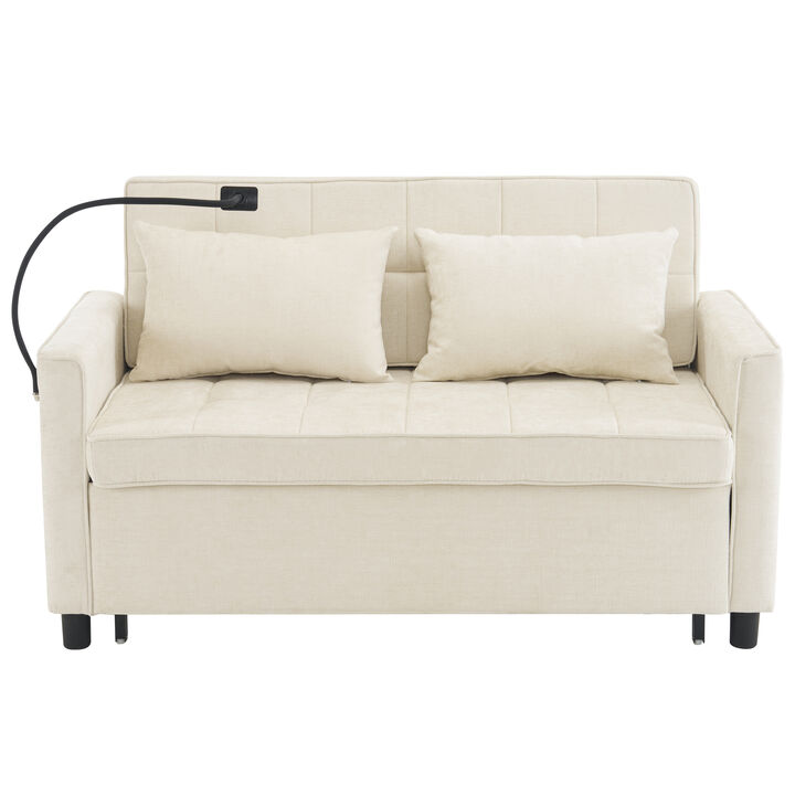 Whisen Pull-out  Loveseats, Reversible Backrest Cushion, Side Pockets, 2 USB Ports, Phone Holder