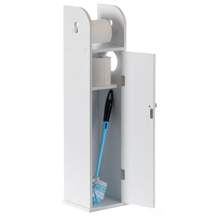 White Freestanding Bathroom Toilet Paper Roll Holder with Storage and Extra Slot For Tissue Roll