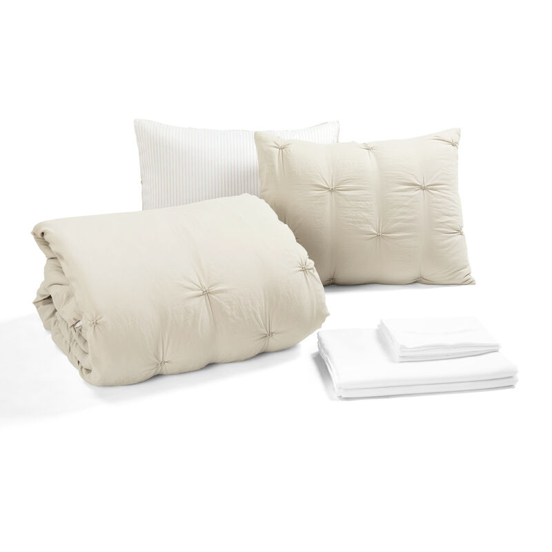 Ravello Pintuck BIAB Soft Reversible Printed Comforter 7-Pc Set