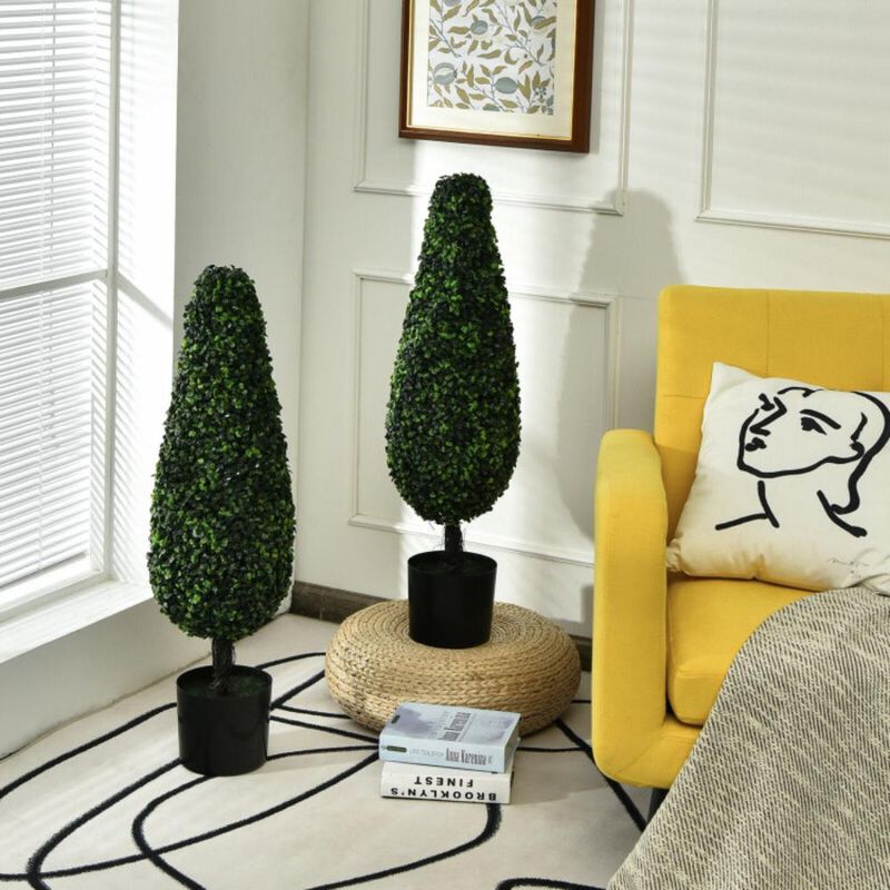 Hivvago 2 Pack 3 Feet Artificial Tower UV Resistant Indoor Outdoor Topiary Tree