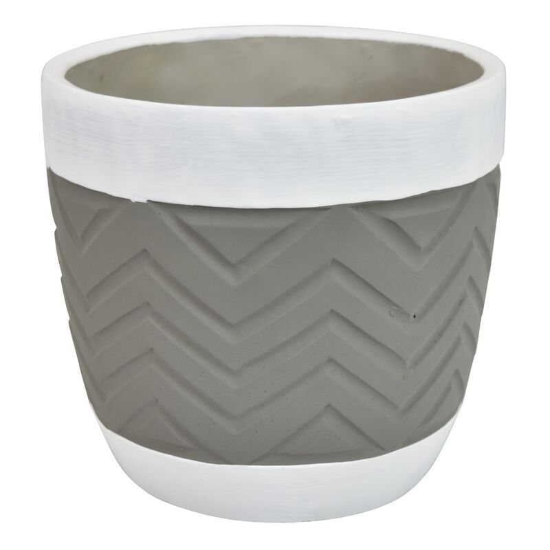Decorative Planter, Chevron Design, Gray and White 7 Inch Terracotta image number 0