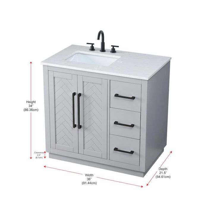 Elegant Kitchen and Bath 36 inch Single Bathroom Vanity in Grey