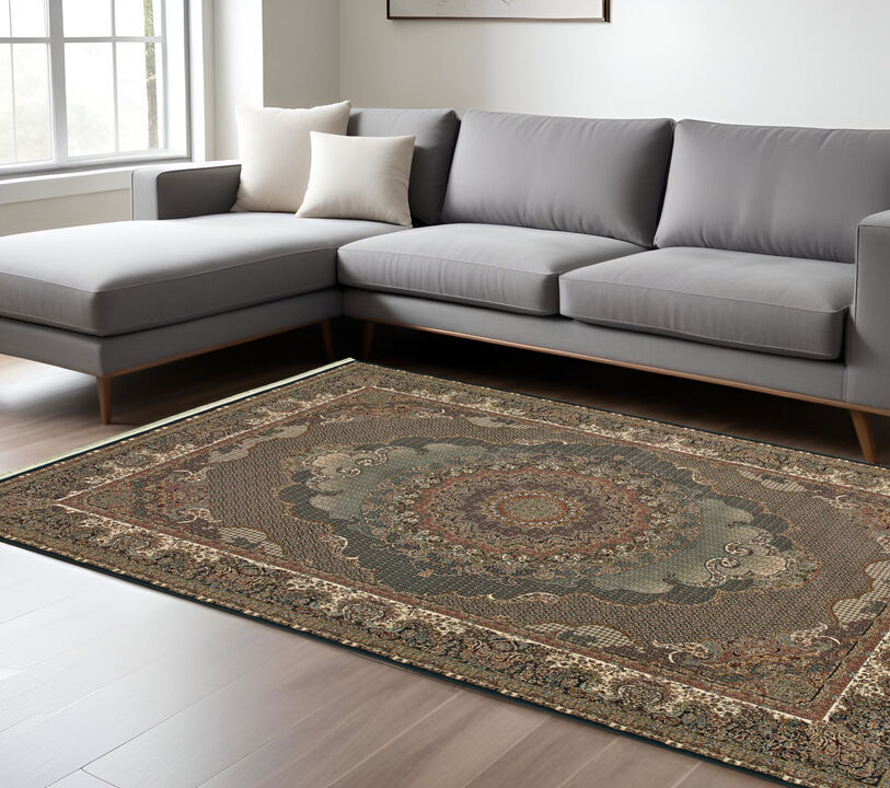 HomeRoots Medallion Area Rug With Fringe