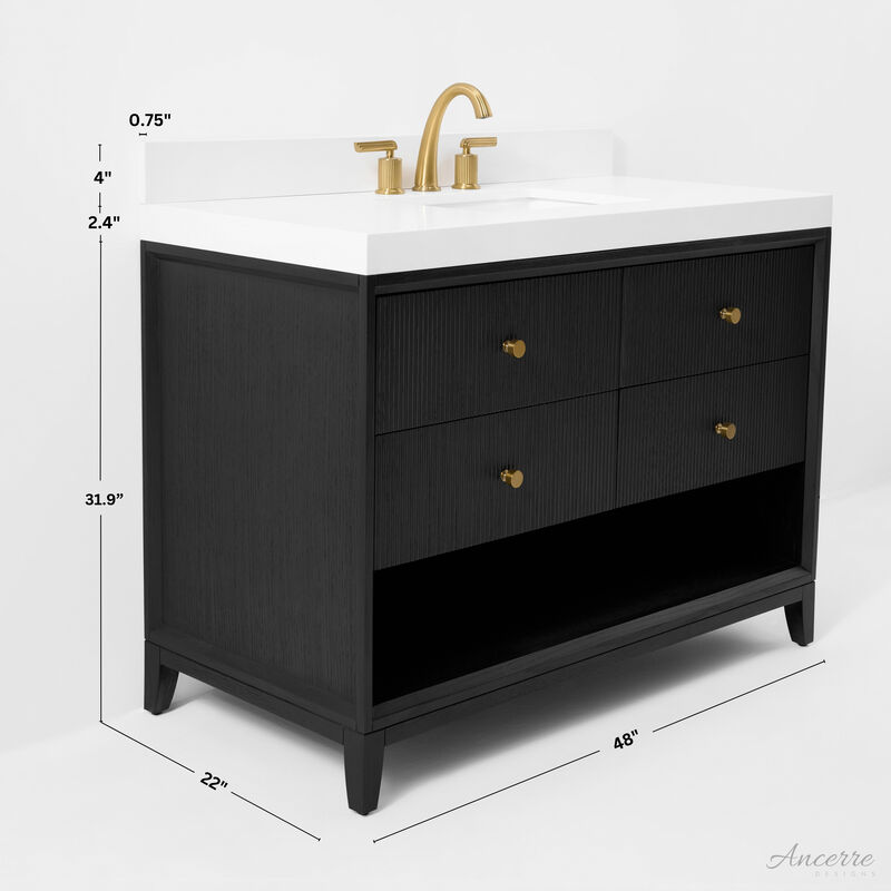 Momo 48 in. Dark Oak Bath Vanity Set with White Quartz Vanity Top and White Undermount Basin
