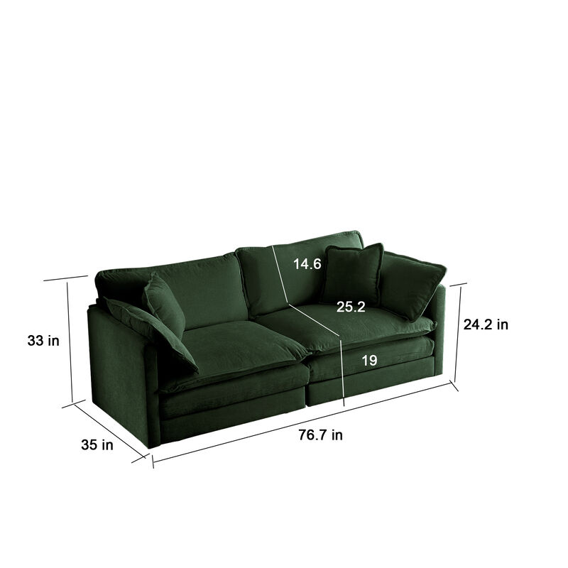 TATEUS 3 Piece Casual Sofa Set Green Chenille, 2 Arm Chairs + Loveseat with Arm & Toss Pillows, Small Space Living Room