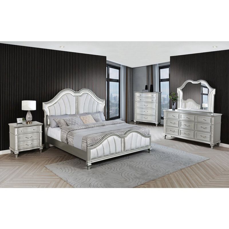 Best Quality Furniture 5 Piece Silver Queen Panel Bedroom Set ( Qb+Dresser+Mirror+Nightstand+Chest)