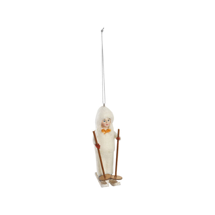 Vintage Child Skiing Ornament in Multicolor Resin and Polyester