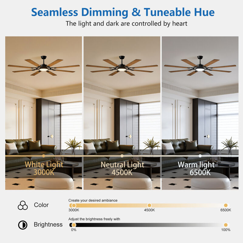ELEMENT ACE 72-Inch 8-Blade Large Reversible Quiet DC Motor Ceiling Fan for Indoor Outdoor Use, Ideal for Kitchen Living Room Patio and Terrace Spaces image number 6