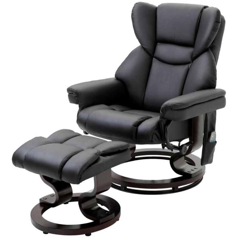 Hivvago Adjustable Black Faux Leather Remote Massage Recliner Chair w/ Ottoman