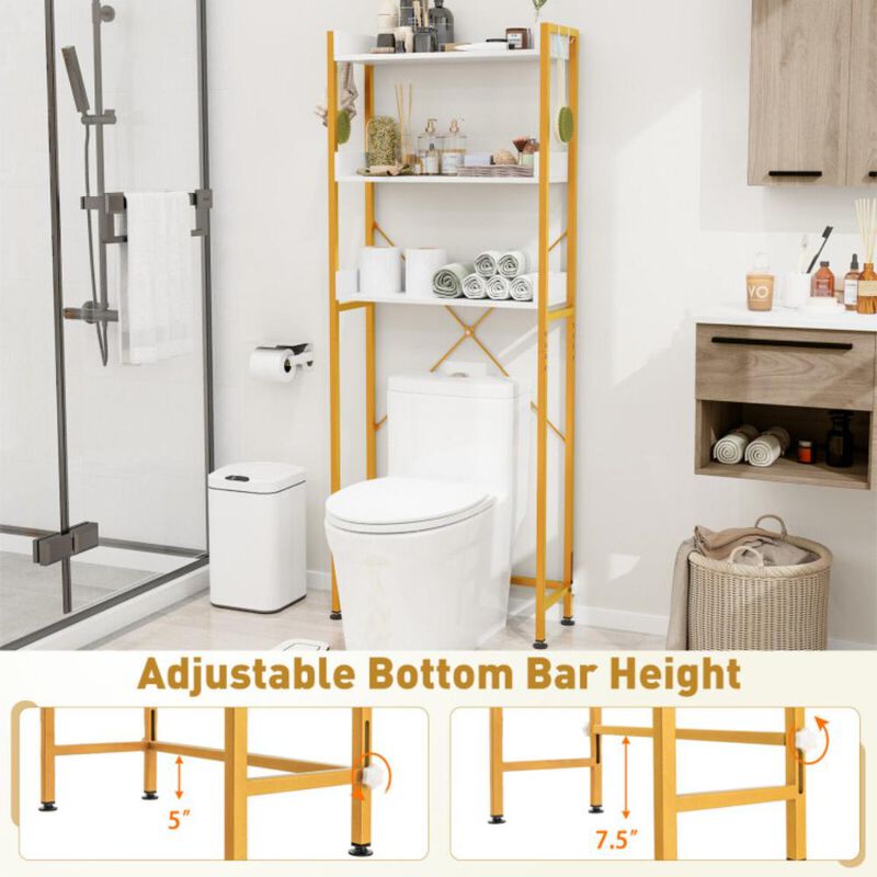 Hivvago Over The Toilet Storage Rack with Hooks and Adjustable Bottom Bar