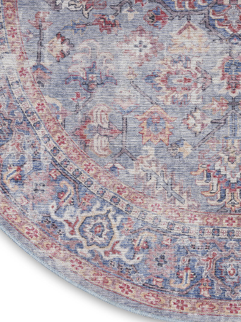 Machine Washable Series 1 SR104 Blue/Multicolor 5'3" x Round Rug