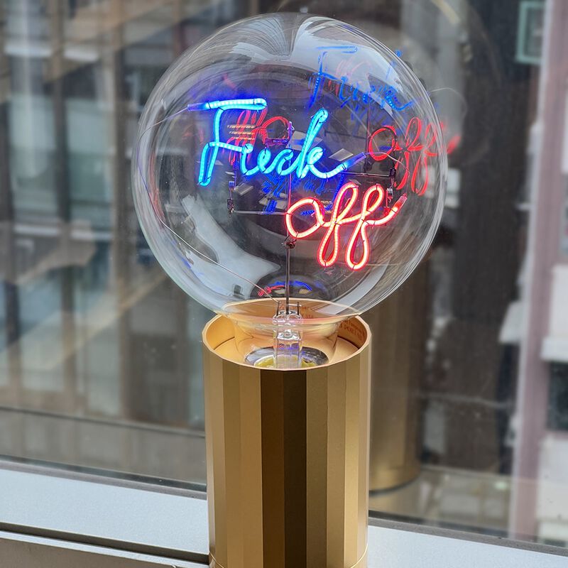 Bulb FUCK OFF Blue/ Red with Base Table Lamp PORTABLE Rose Gold image number 2
