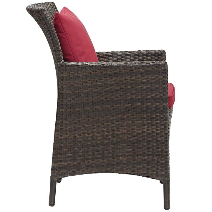 Modway Converge Wicker Rattan Outdoor Patio Dining Arm Chair with Cushion in Brown Red