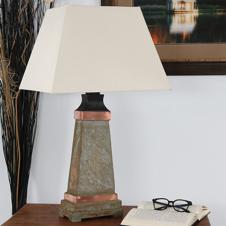 Sunnydaze 30 in Indoor/Outdoor Copper Trimmed Slate Table Lamp with Shade