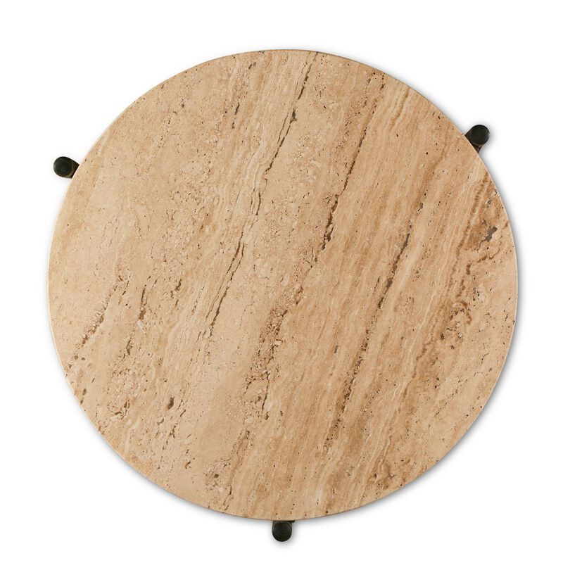 World Interiors Charleston 18 Side Table in Travertine Stone and Iron