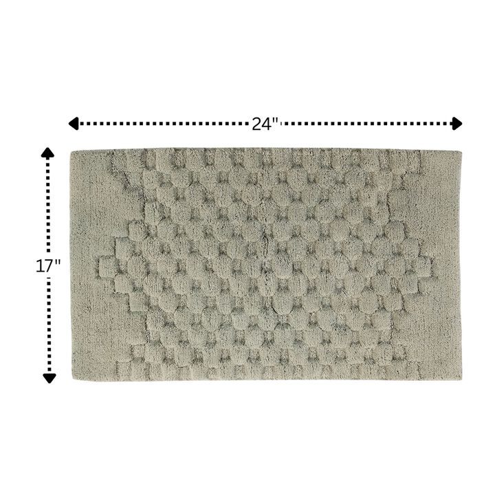 Knightsbridge Luxurious Block Pattern High Quality Year Round Cotton With Non-Skid Back Bath Rug 17" X 24" Sage