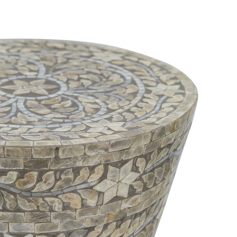 19 Inch Luxury Accent Table Stool, Star Foliage Pattern, Gray and Brown image number 3